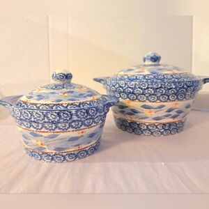 Temp-Tations "Old World" pattern ceramic covered casserole dishes 2.5 & 1 Quart